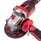 Close-up of Worcraft brushless cordless angle grinder with handle