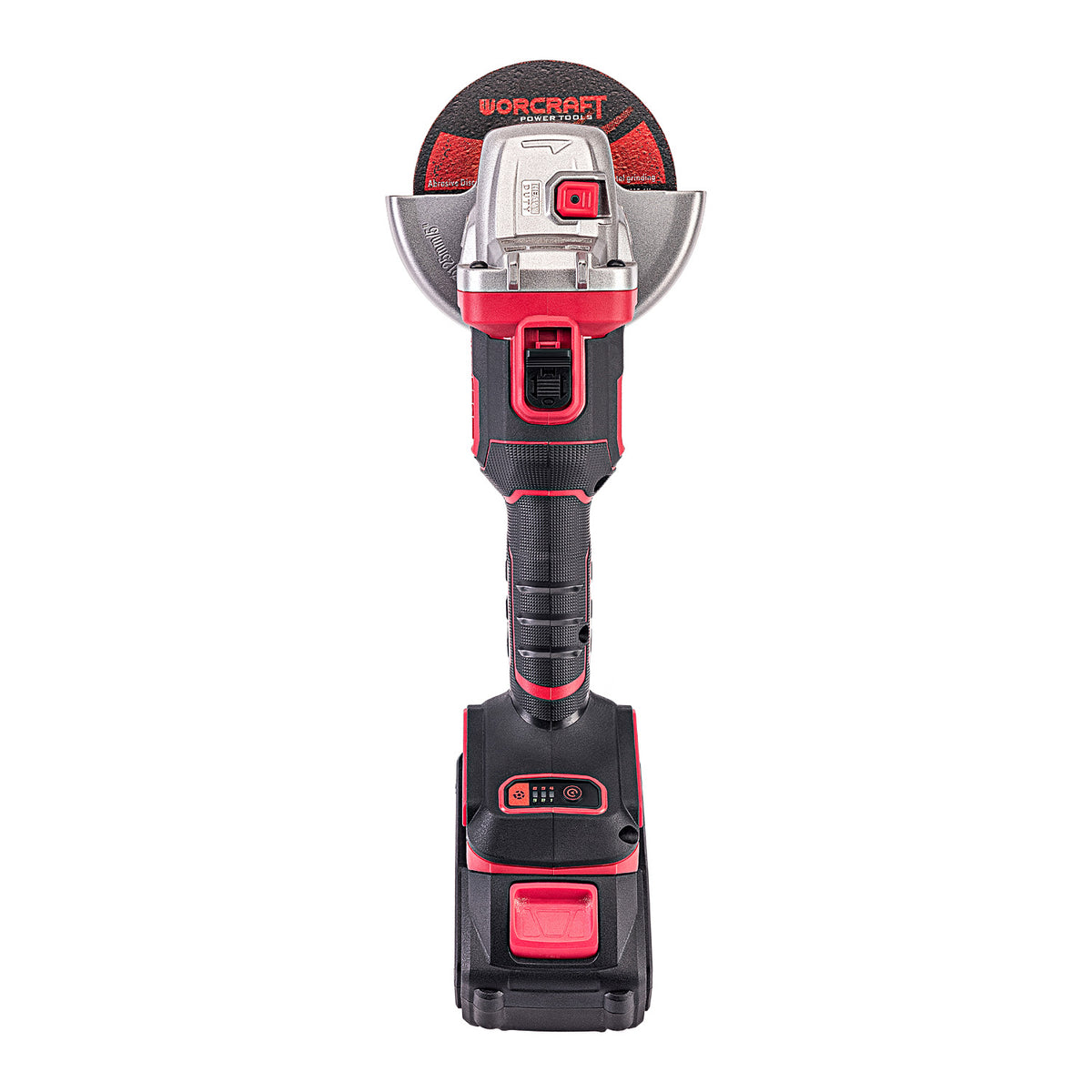Top view of Wocraft cordless angle grinder and battery