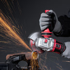Worcraft angle grinder with handle cordless used to cut iron pipe