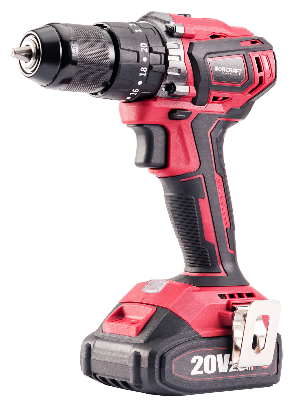 WorCraft 20V Brushless Hammer Drill — 3/8 in or 1/2 in Chuck