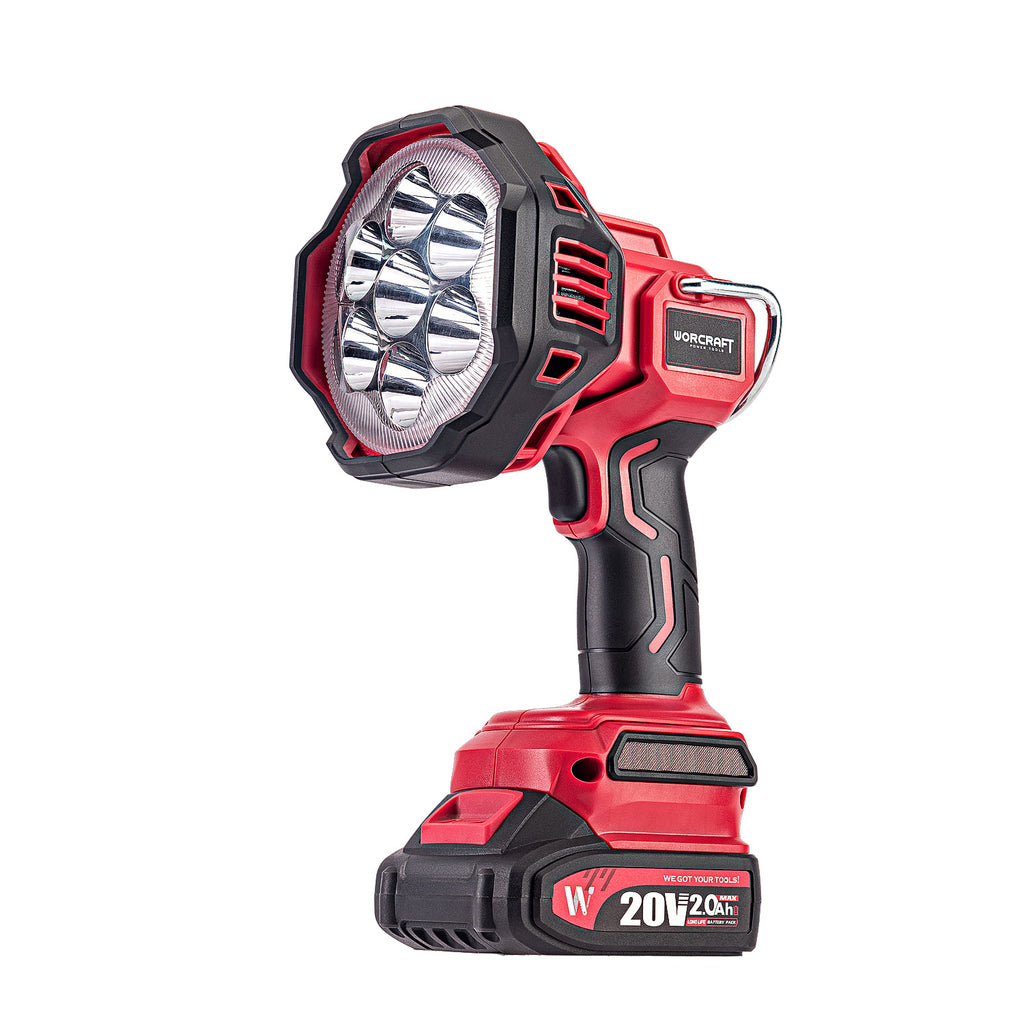 WorCraft 20V Cordless LED Spotlight — 2,500 Lumen, 500m Beam