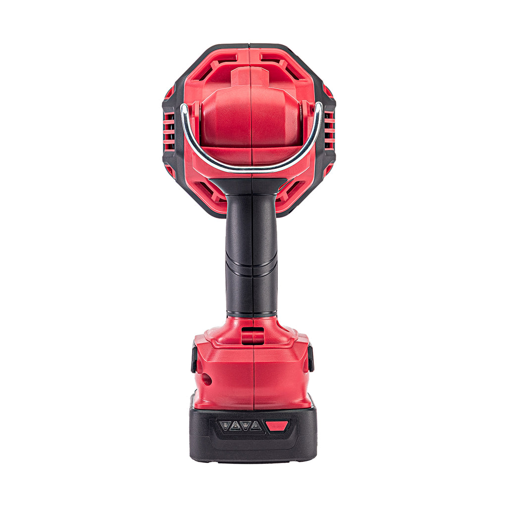 A Worcraft cordless drill or driver tool with a red and black body, shown from the front on a plain white background.