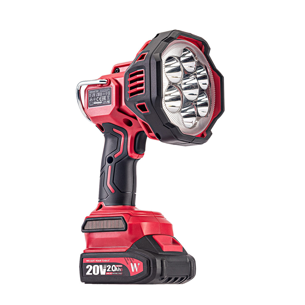 WorCraft 20V Cordless LED Spotlight — 2,500 Lumen, 500m Beam