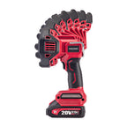A cordless drill driver with a multi-tool attachment head, shown from a side profile view. The tool features a red and black color scheme with the brand name 'WORcraft' visible on the attachment head and  on the battery pack.