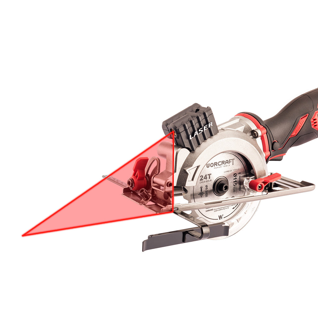 Worcraft mini Circular saw with laser guidance on a white background