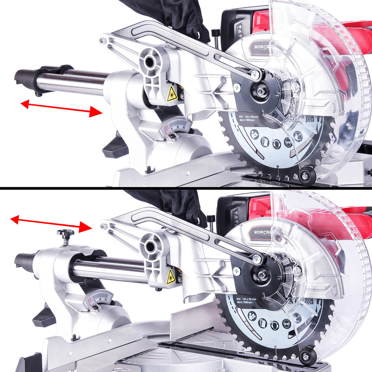 WorCraft 20V Cordless Sliding Miter Saw — 7-1/4 in, Tool Only