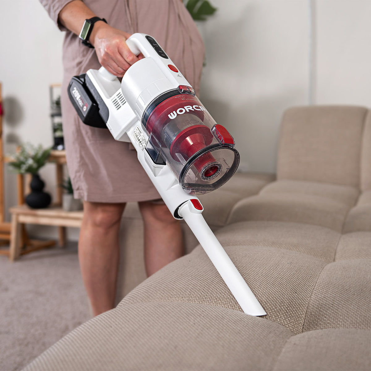 WorCraft 20V Cordless Stick Vacuum — 20kPa, 1.2L, Tool Only