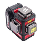 A red and black laser level tool with two attached battery packs, shown on a solid white background. The brand 'worCRAFT' is visible on the lower front of the unit.