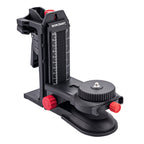 A black Worcraft vertical clamp with a measurement scale on the side, red adjustment knobs, and a suction cup base, shown on a solid white background.