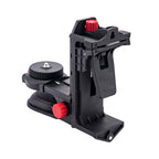 A black camera grip extension with red adjustment knobs, shown on a solid white background.
