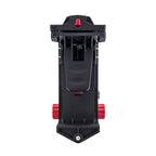 A black plastic mechanical component, likely a valve or pump assembly, featuring red adjustment knobs on the sides and a red switch on top, shown against a solid white background.